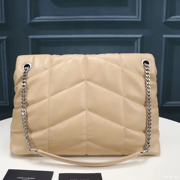 CHEAP Laurent Bag In Quilted Loulou Medium Lambskin Apricot Silver Saint Puffer 0408